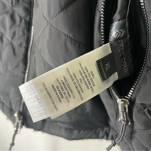 Free Country Jacket Women's Black Cloud Lite Reversible Faux Fur Winter XL Zip - Picture 12 of 12